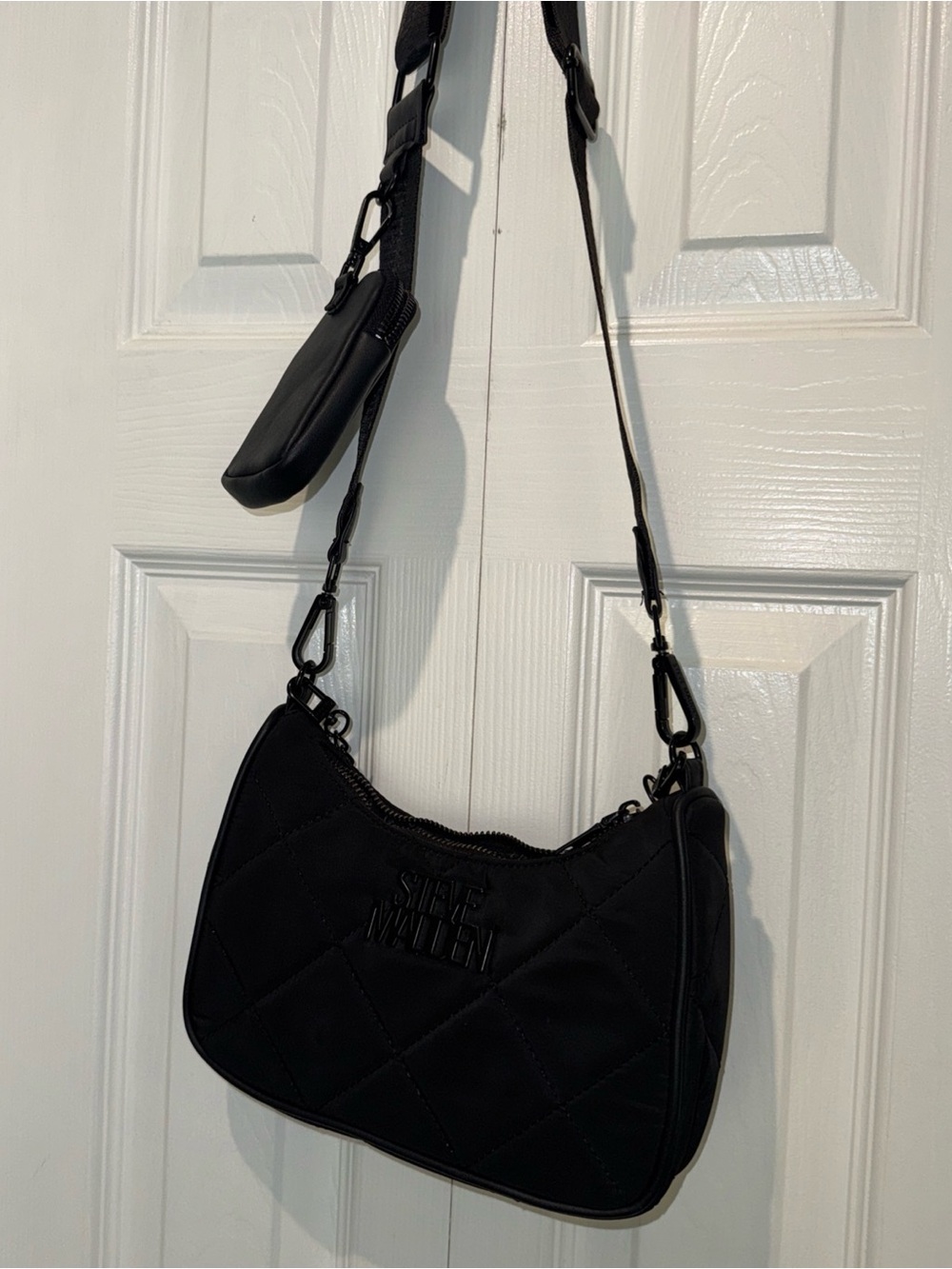 Steve Madden Black Quilted Shoulder Bag with Detachable Strap Pouch